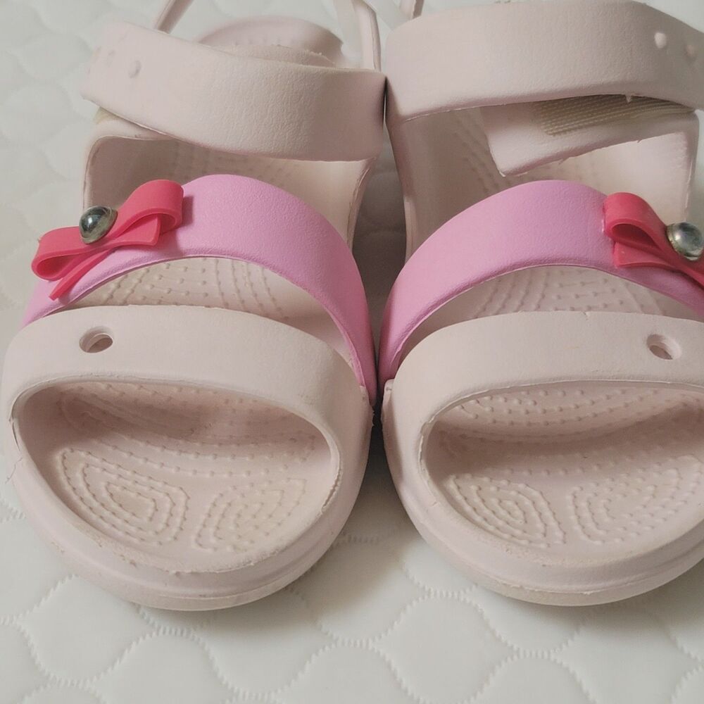 Crocs Keeley Charm Sandals Girl Size C13 Water Pink Bow Shoes Sandals - Picture 2 of 11